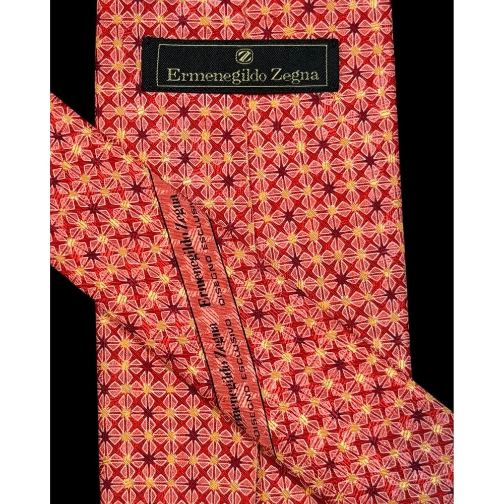Ermenegildo Zegna Pink Tie -2 Tone Red Yellow Floral Pattern 100% Silk Italy Tie - Picture 7 of 10